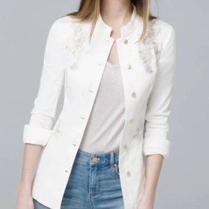 White House Black Market White Field Jacket with Silver Embroidery Size 6